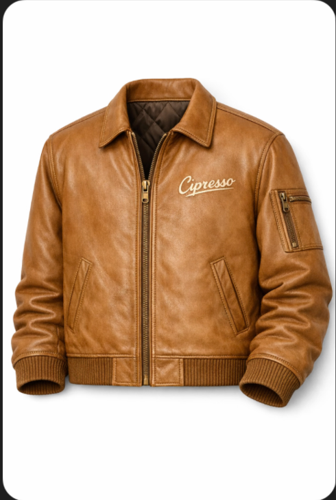 cipresso script leather jacket / brown